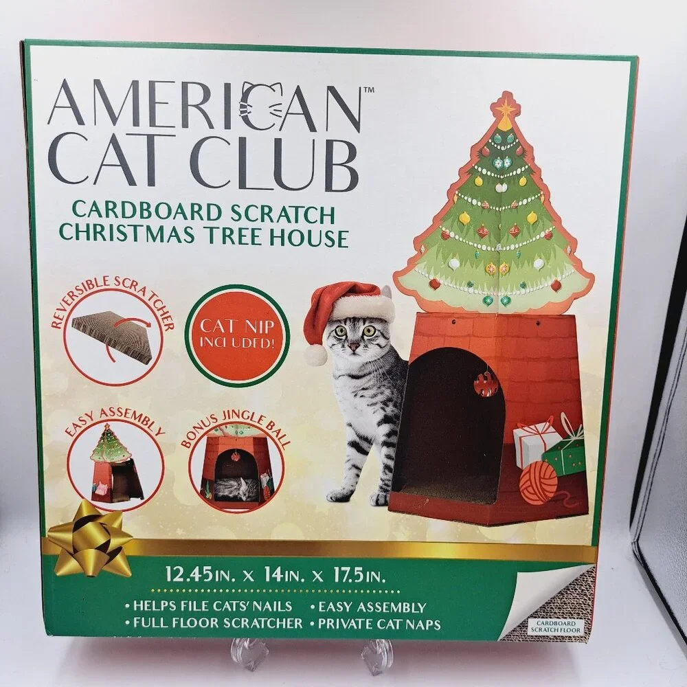 American Cat Club Carboard Scratch Holiday Christmas Tree House Size 12x14x17 in